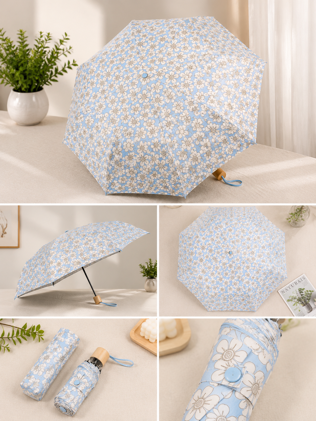 Sky Bloom Floral Compact Umbrella