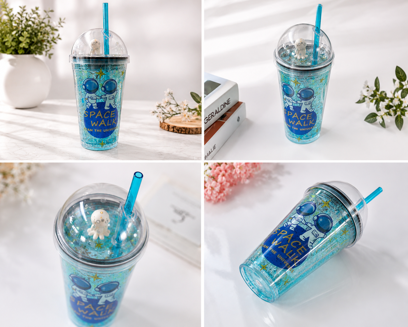 Space Walk Glitter Kids Tumbler with Straw