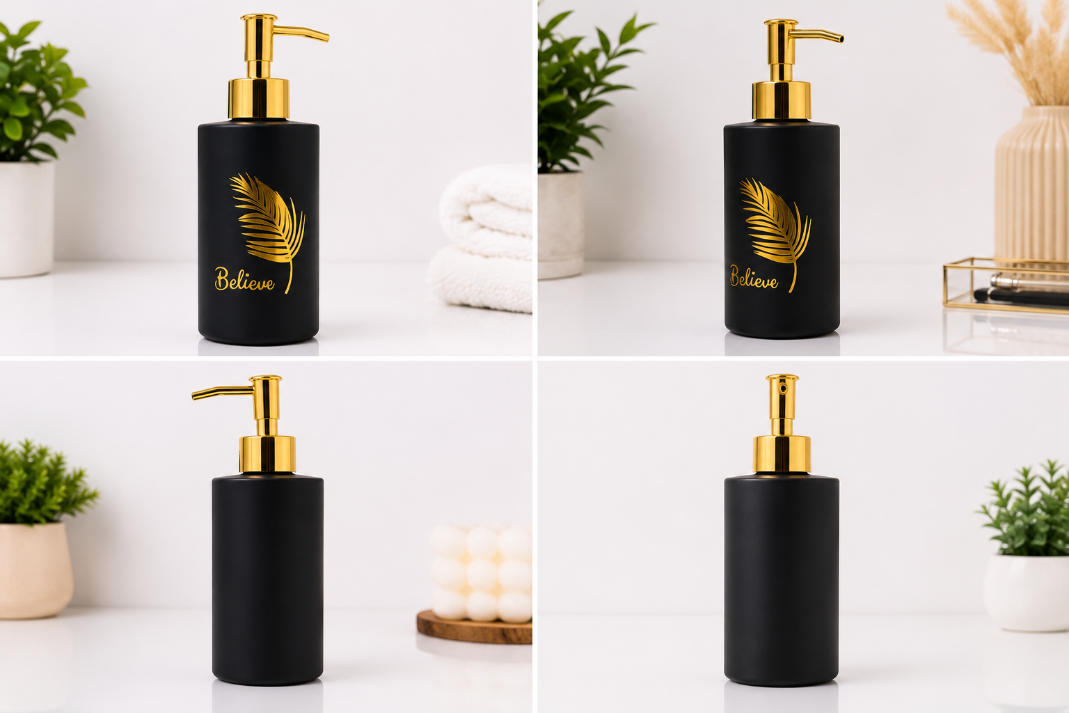 Believe Luxury Matte Black Soap Dispenser with Gold Pump