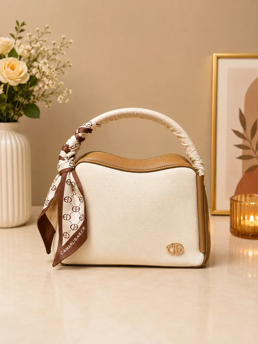 Ivory Scarf Handle Designer Handbag