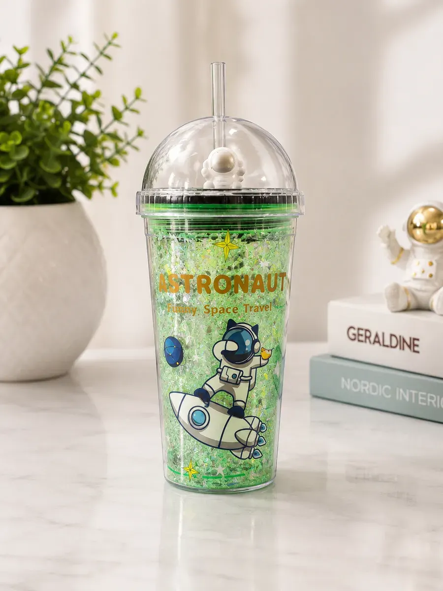 Astronaut Rocket Glitter Kids Tumbler