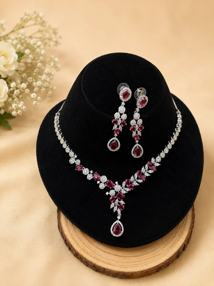 Ruby Crystal Designer Necklace Set