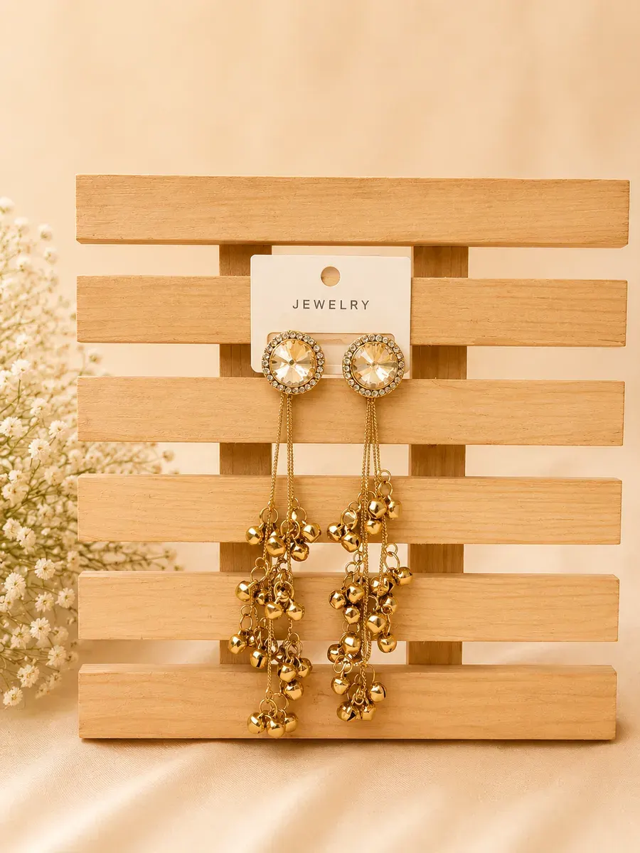 Golden Crystal Tassel Drop Earrings