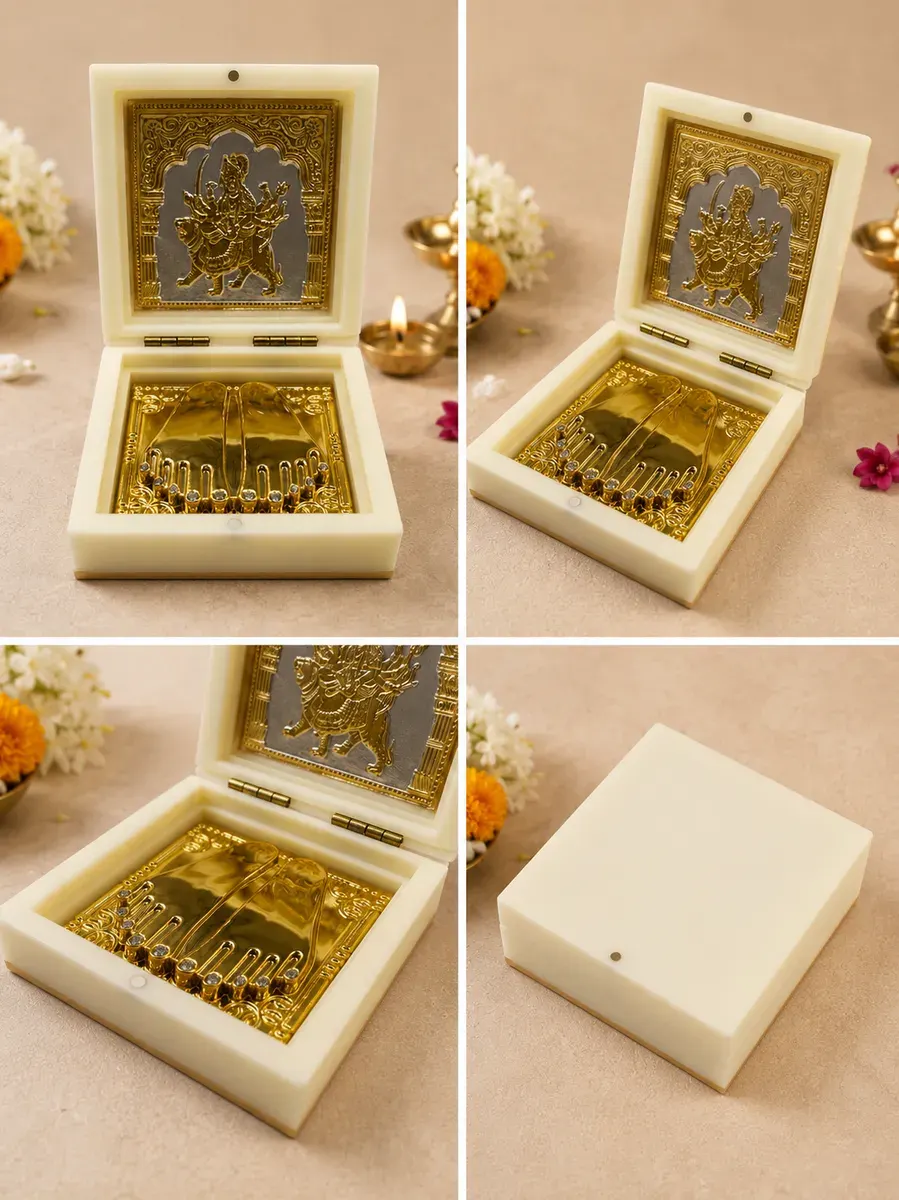 Premium Lakshmi Charan Pooja Box – Gold Finish