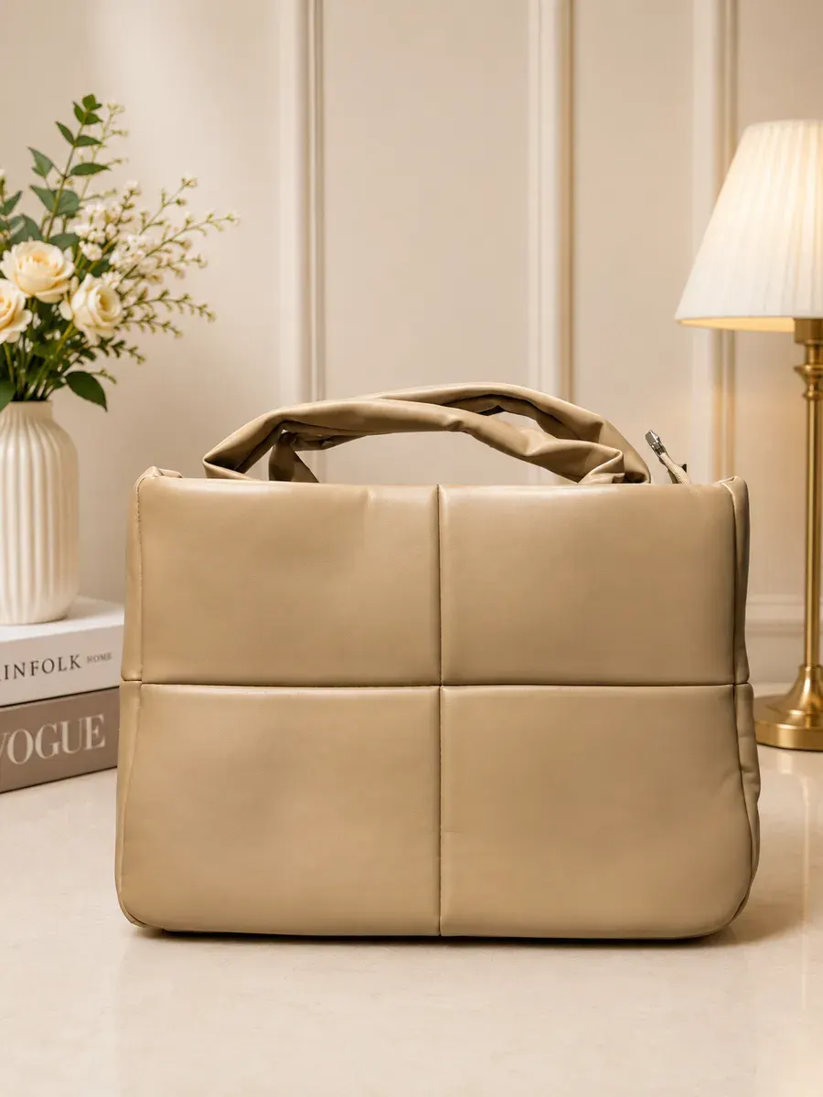 Quilted Beige Tote Handbag