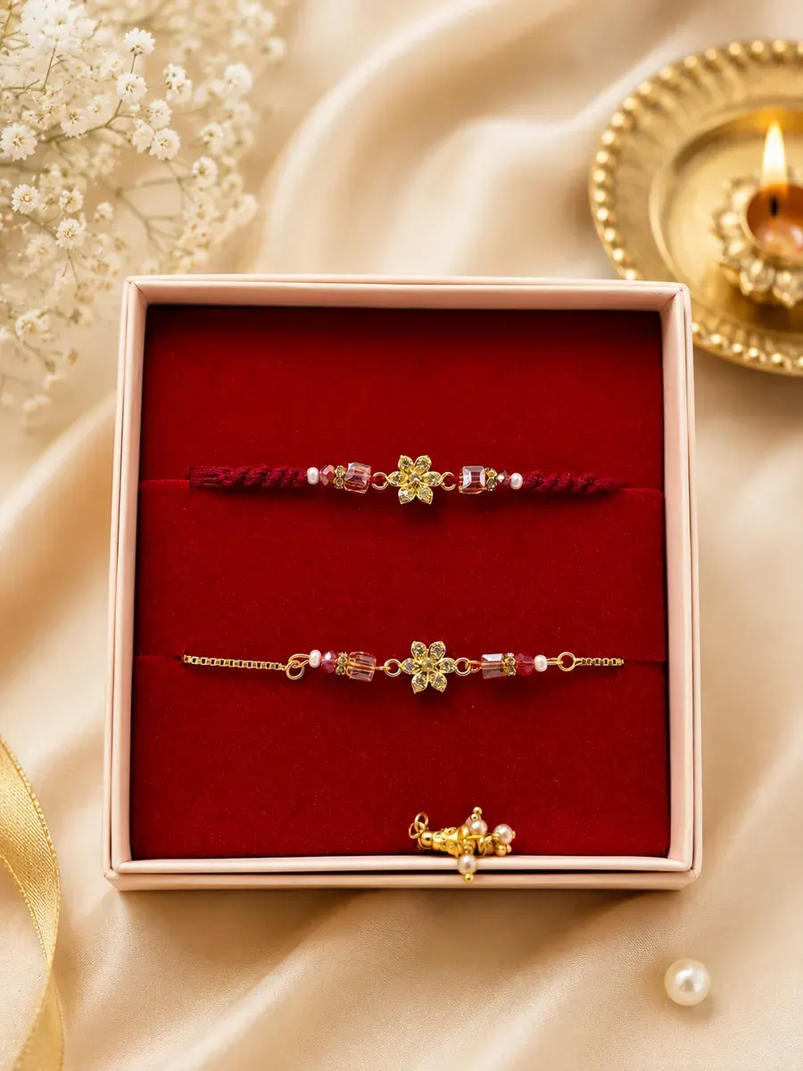 Floral Mini Couple Rakhi Set