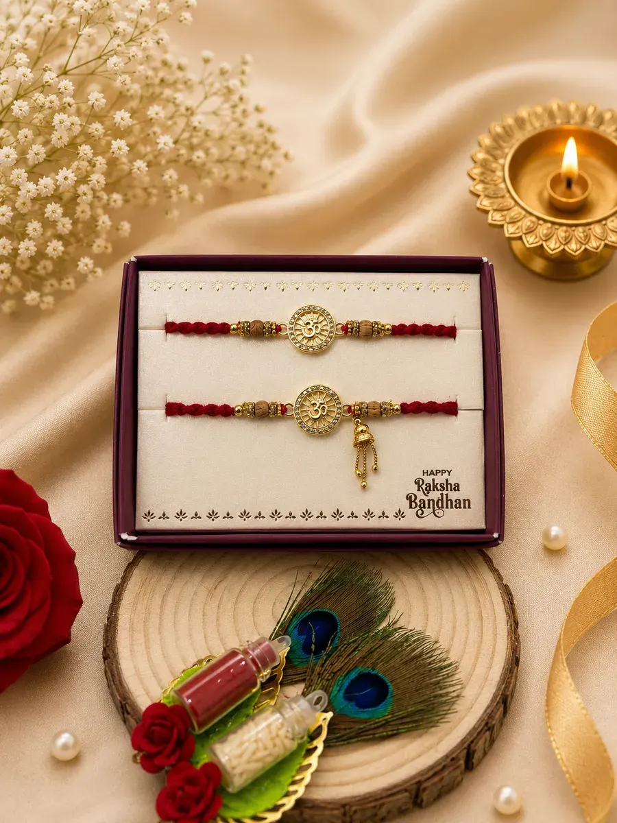 Om Premium Couple Rakhi Set