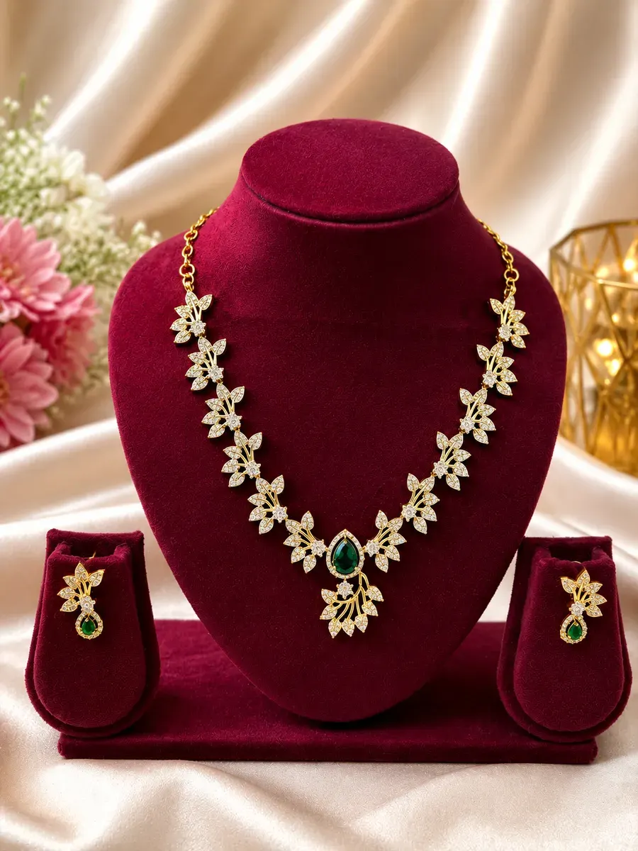 Emerald Floral Designer Necklace Set