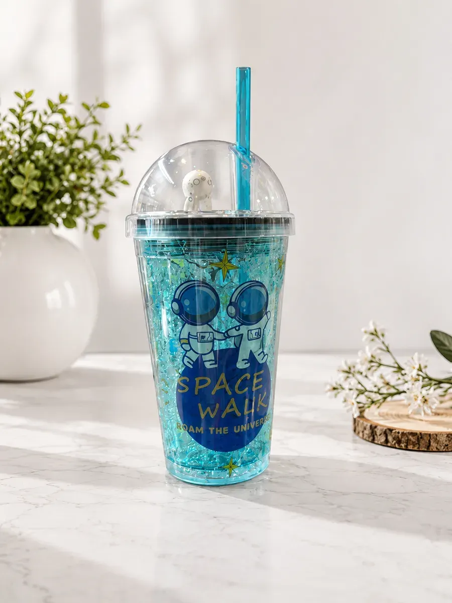 Space Walk Glitter Kids Tumbler with Straw