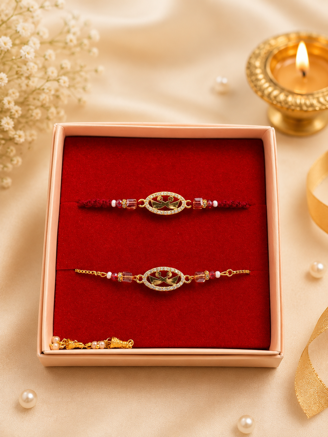 Swan Designer Couple Rakhi Set