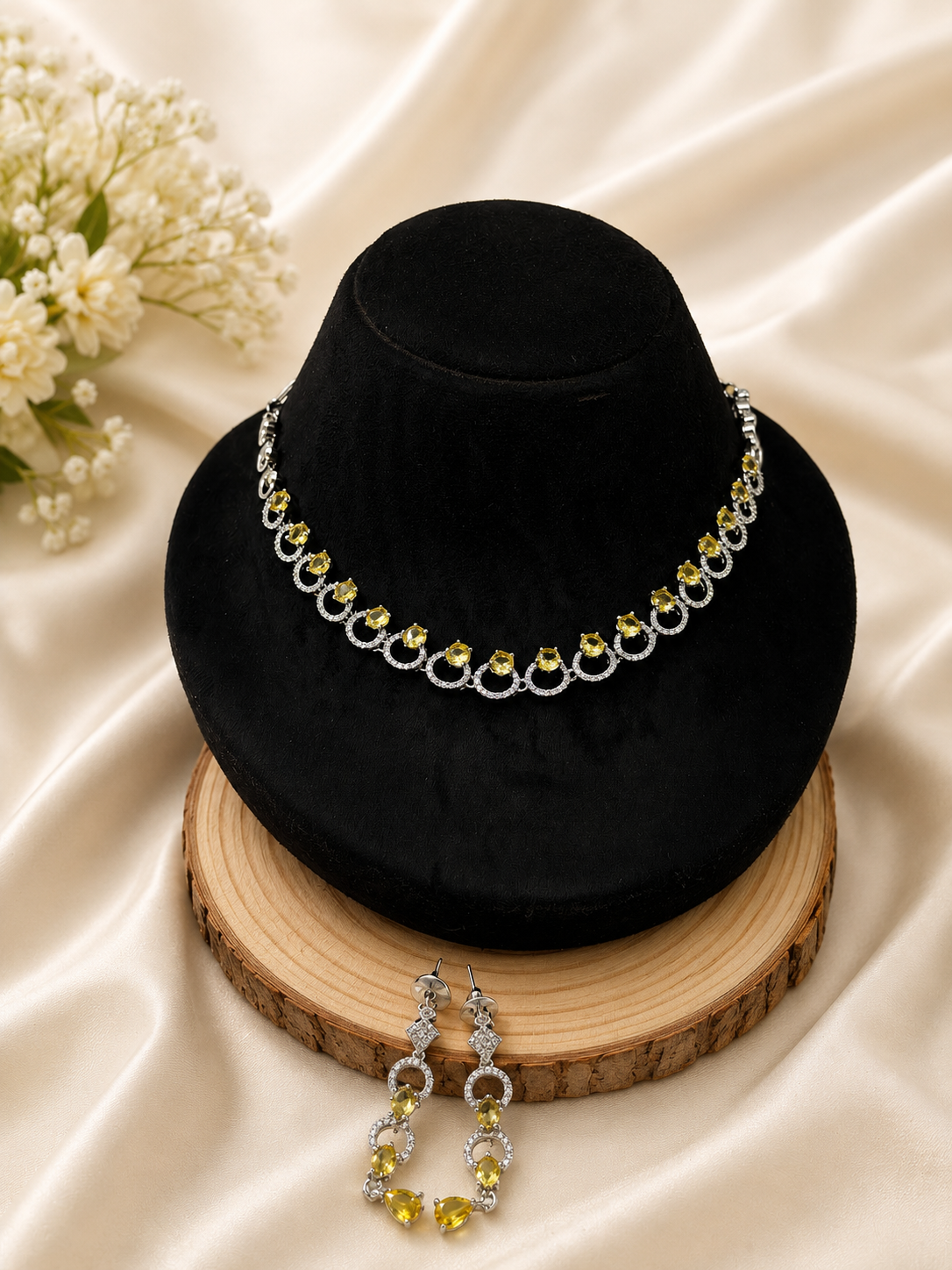AD Yellow Crystal Necklace Set