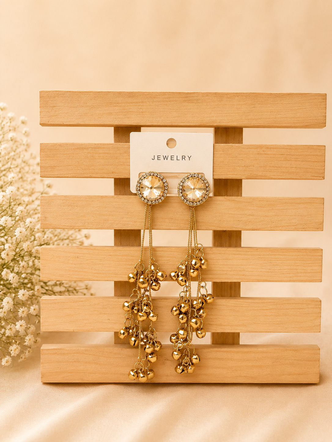 Golden Crystal Tassel Drop Earrings