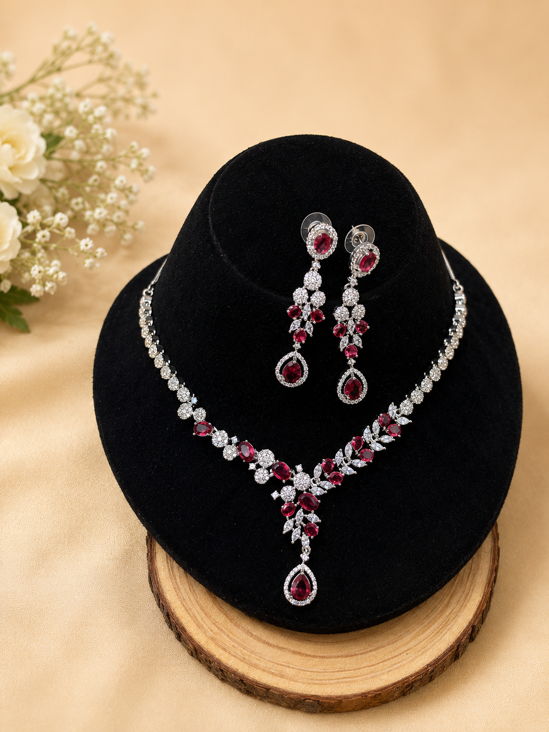 Ruby Crystal Designer Necklace Set