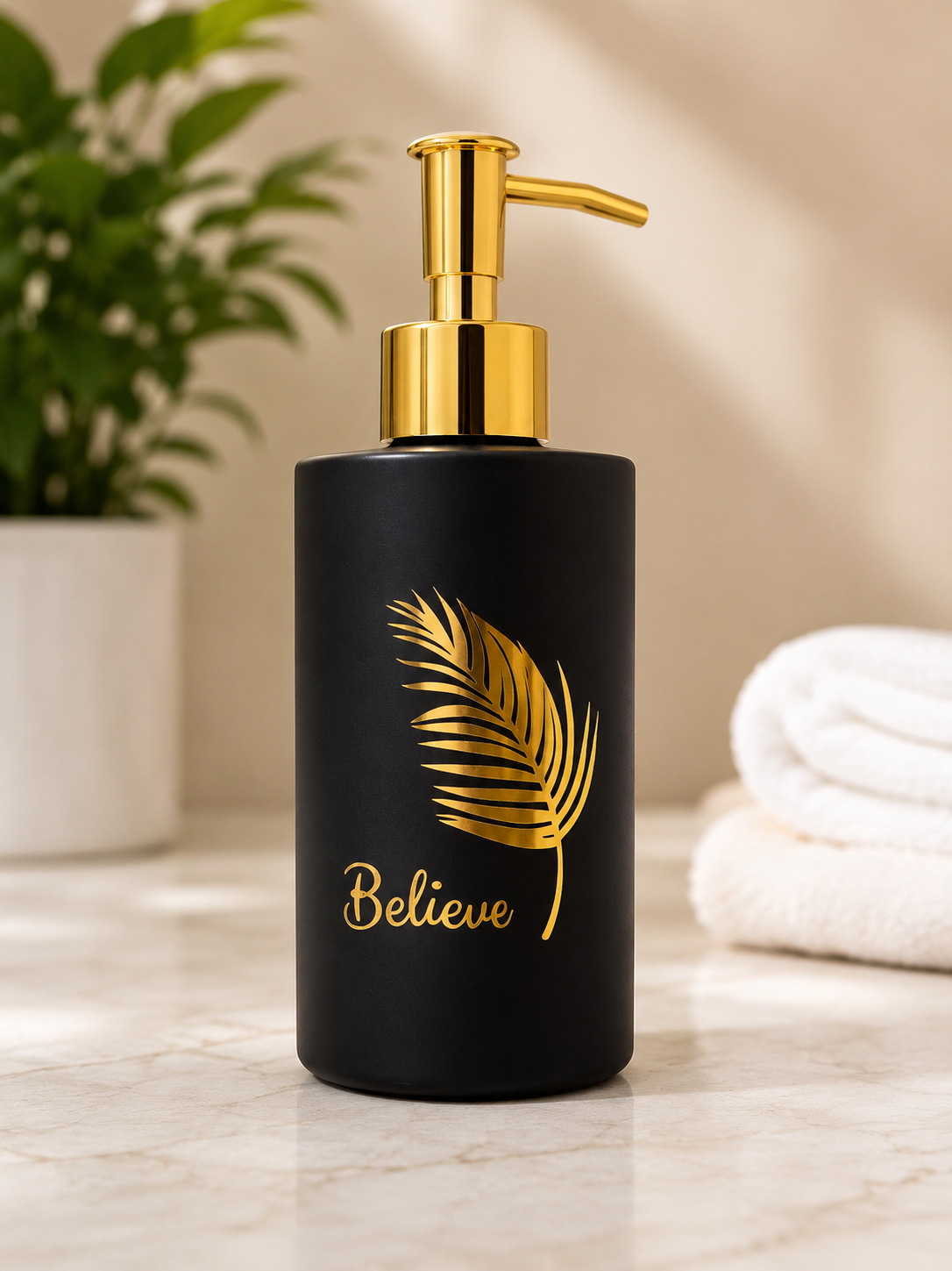 Believe Luxury Matte Black Soap Dispenser with Gold Pump